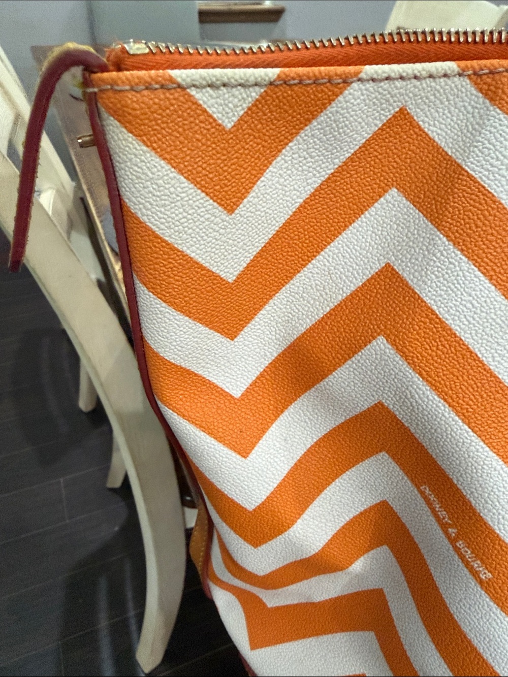 Dooney & Bourke Orange and White Chevron Tote - Picture 2 of 7